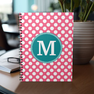 Hot Pink and Teal Polka Dots with Custom Monogram Notebook