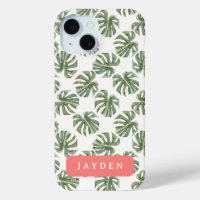 Hot Pink and Tropical Palm Leaf Custom Name