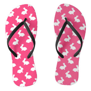 Hot Pink and White Bunny Rabbits Flip Flops