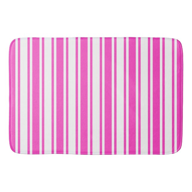 Hot pink and white candy stripes bath mat (Front)