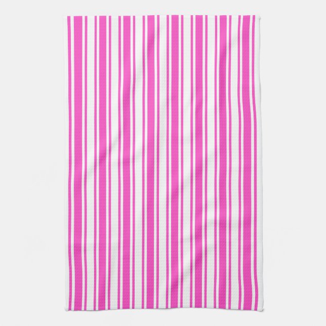 Hot pink and white candy stripes kitchen towel (Vertical)