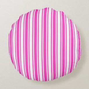Hot pink and white candy stripes round pillow