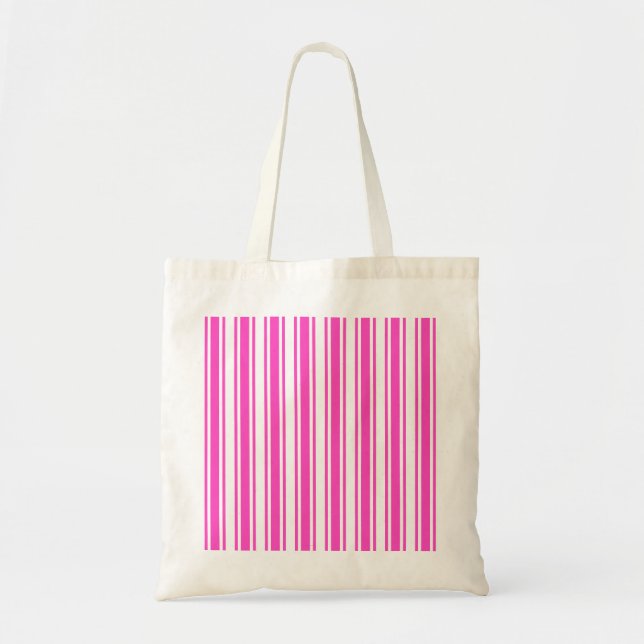 Hot pink and white candy stripes tote bag (Front)