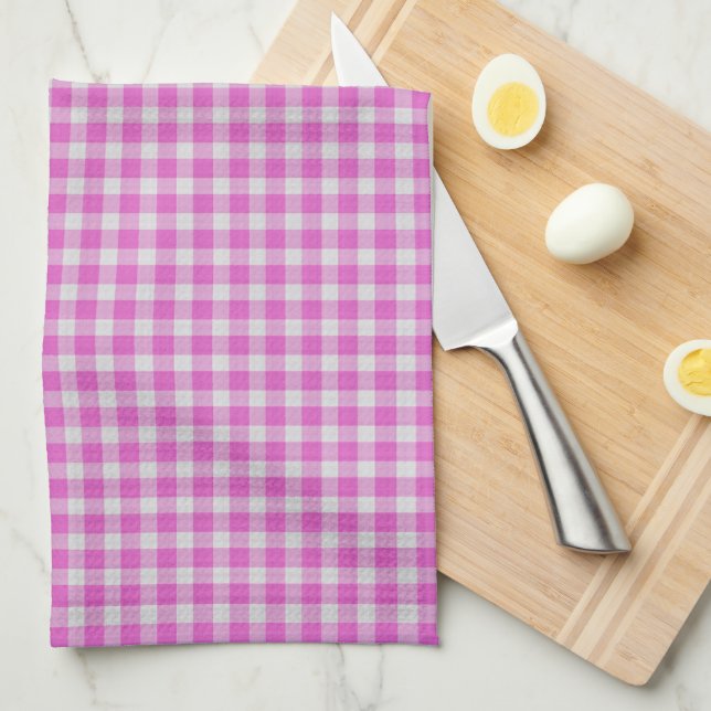 Hot Pink and white Checkered Plaid Kitchen Towel (Quarter Fold)