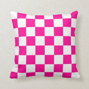 Hot Pink and White Checks Throw Pillow