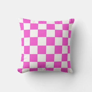 Hot Pink and White Chequered Pattern Throw Pillow