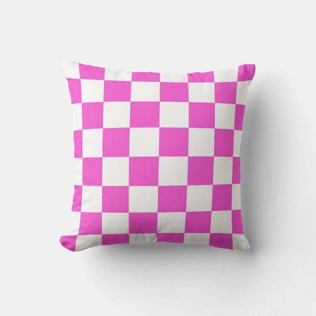 Hot Pink and White Chequered Pattern Throw Pillow (Front)