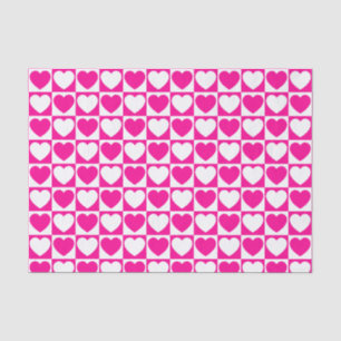 Hot Pink and White Chequered Pattern With Hearts Tissue Paper