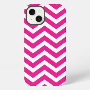 Hot Pink and White Chevron Pattern iPhone 13 Case
