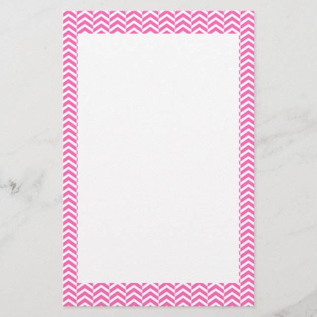 Hot Pink and White Chevron Pattern Stationery (Front)