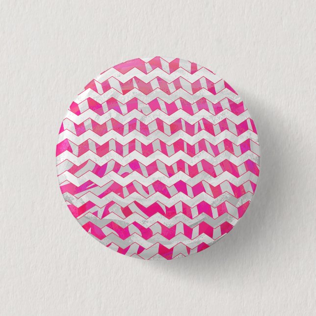 Hot Pink and White Chevron Zebra 1 Inch Round Button (Front)