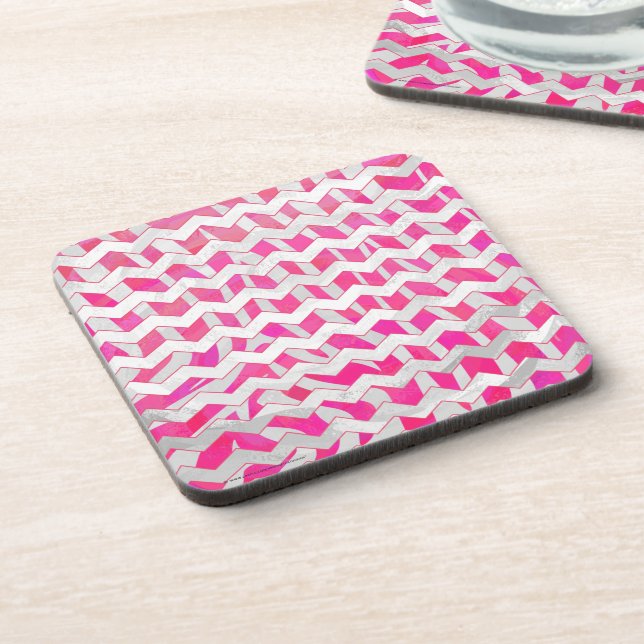 Hot Pink and White Chevron Zebra Coaster (Left Side)