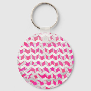 Hot Pink and White Chevron Zebra Keychain