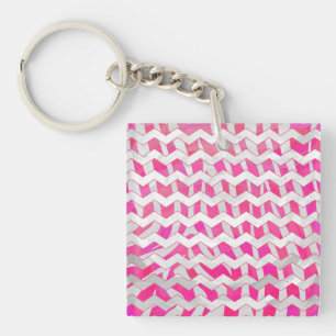 Hot Pink and White Chevron Zebra Keychain