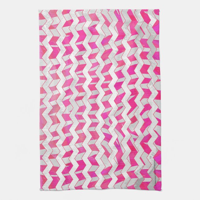 Hot Pink and White Chevron Zebra Kitchen Towel (Vertical)