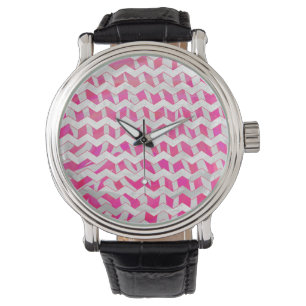 Hot Pink and White Chevron Zebra Watch