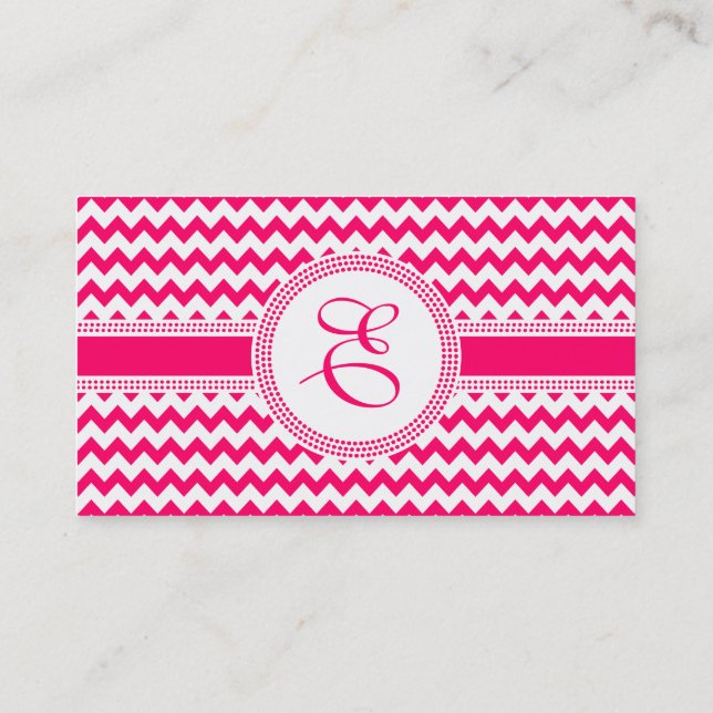 Hot Pink and White Chevron Zig Zag Pattern Business Card (Back)
