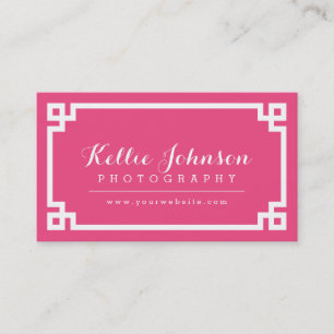 Hot Pink and White Chic Greek Key Border Business Card