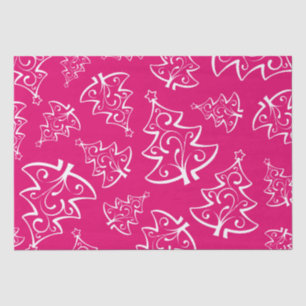 Hot Pink and White Christmas Trees Pattern Tissue Paper