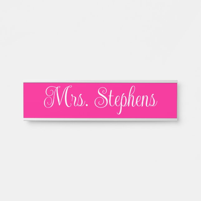 Hot Pink and White Curly Calligraphy Name Door Sign (Front)