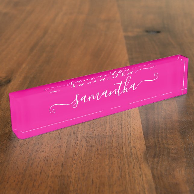 Hot Pink and White Cute Signature Nameplate (Side)