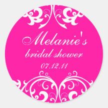 Hot Pink and White Damask Bridal Shower Sticker