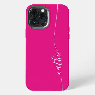 Hot Pink and White Elegant Glam Signature iPhone 13 Pro Max Case