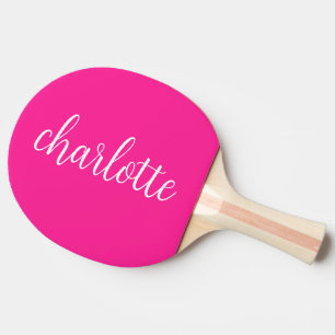 Hot Pink and White Girly Calligraphy Script Ping Pong Paddle