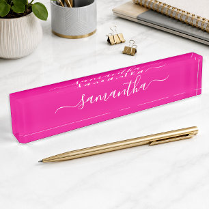 Hot Pink and White Girly Signature Nameplate