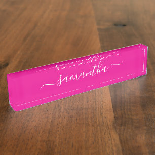 Hot Pink and White Girly Signature Nameplate
