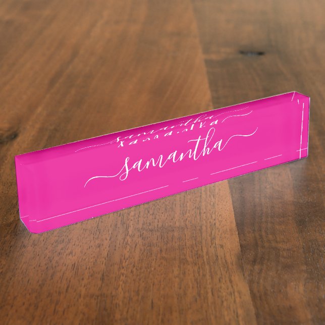 Hot Pink and White Girly Signature Nameplate (Side)