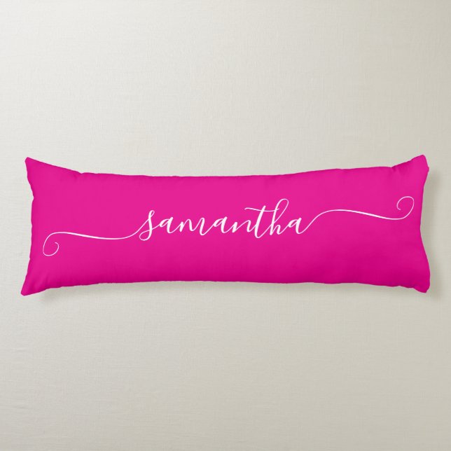 Hot Pink and White Girly Swash Signature Name Body Pillow (Front)
