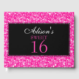 Hot Pink And White Glitter Guest Book
