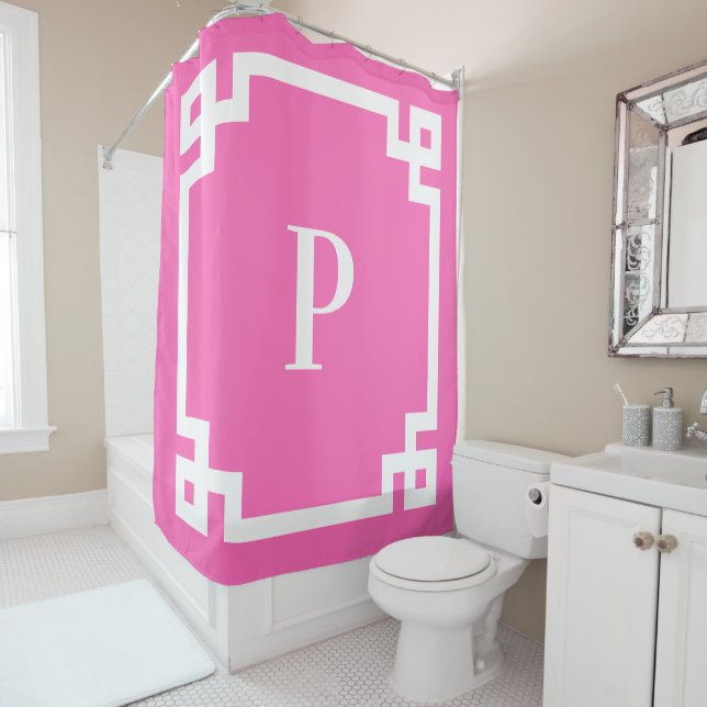 Hot Pink and White Greek Key Border Monogram (In Situ)