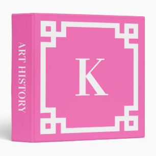Hot Pink and White Greek Key Border Monogrammed Binder