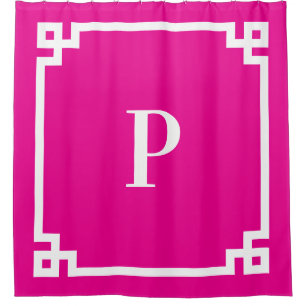Hot Pink and White Greek Key Simple Monogram