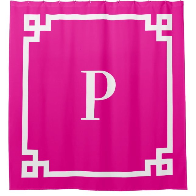 Hot Pink and White Greek Key Simple Monogram (Front)