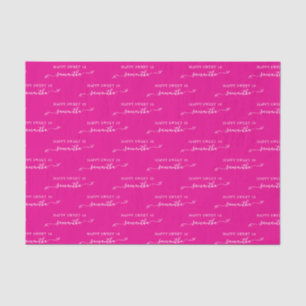 Hot Pink and White Happy Sweet 16 Cute Bow Name Tissue Paper