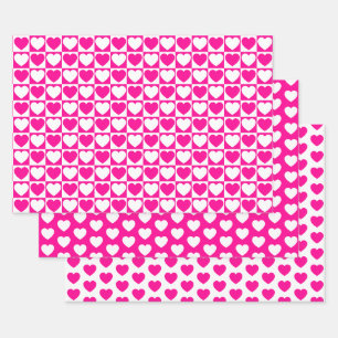 Hot Pink and White Hearts Wrapping Paper Sheet