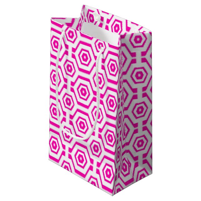 Hot Pink and White Hexagon Pattern Small Gift Bag (Front Angled)
