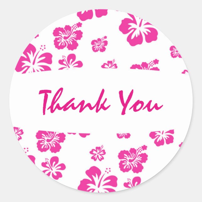 Hot Pink and White Hibiscus Flower Favour Sticker (Front)