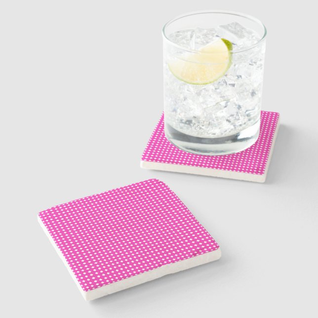 Hot Pink and White Little Diamonds Pattern Stone Coaster (Side)