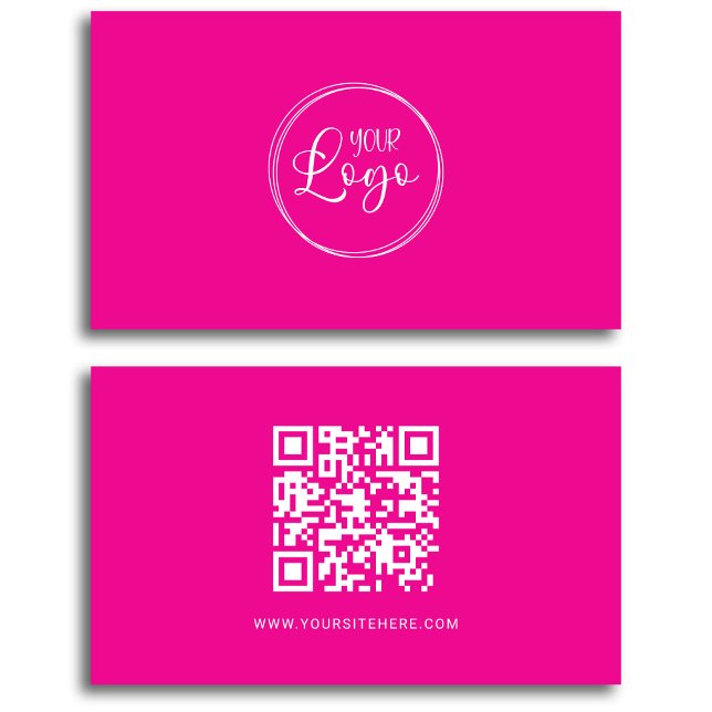 Hot Pink and White Logo Minimalist QR Code Business Card (Hot Pink and White Logo Minimalist QR Code Business Card)