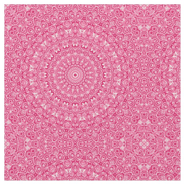Hot Pink and White Mandala Pattern Fabric (Close Up)