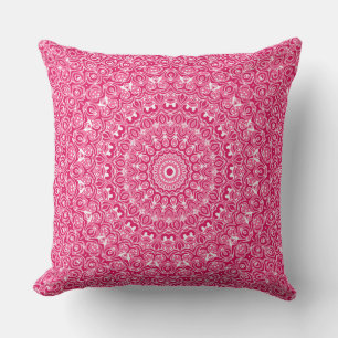 Hot Pink and White Mandala Pattern Throw Pillow