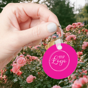 Hot Pink and White Minimalist QR Code Keychain