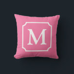 Hot Pink and White Notched Frame Monogram Cabana  Outdoor Pillow<br><div class="desc">This pillow design has an all over hot pink background. In the centre is a white notched square frame with a white monogram initial.</div>