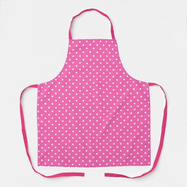 Hot Pink and White Polka Dot Pattern Apron (Front)