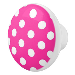 Hot Pink and white Polka dot pattern Ceramic Knob