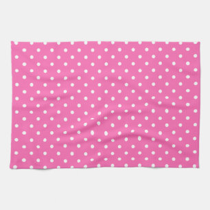 Hot Pink and White Polka Dot Pattern Kitchen Towel
